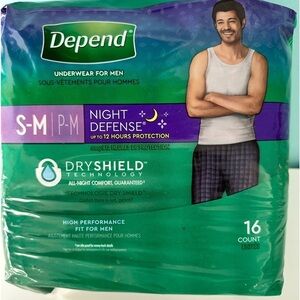 Depend underwear for men, all night comfort, size S-M, new with tags